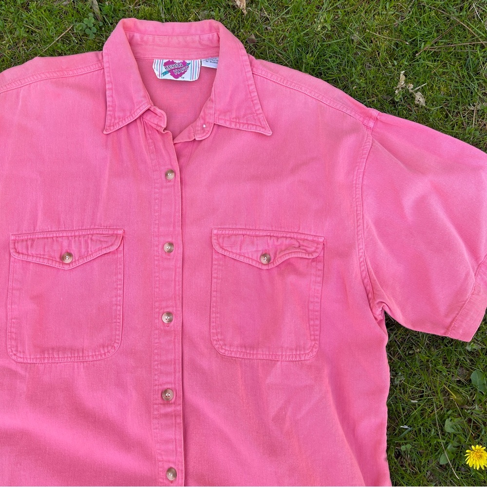 90s Vintage Keren Hart coral pink cotton casual button up shirt Size Medium